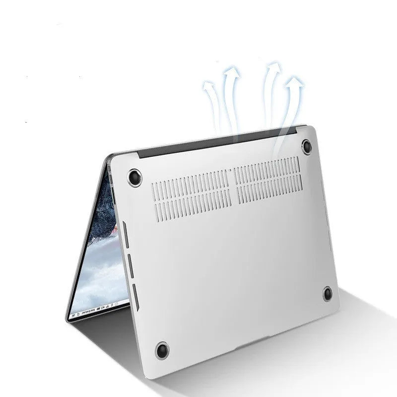 Transparent and black PC hard shell protective case for MacBook Pro 14.2 and 16.2 inch laptops.