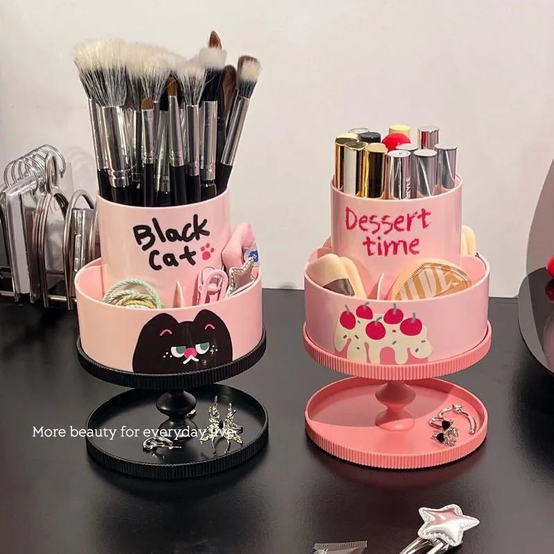 Japanese style rotatable makeup brush storage barrel in beige colour with 18 litre capacity