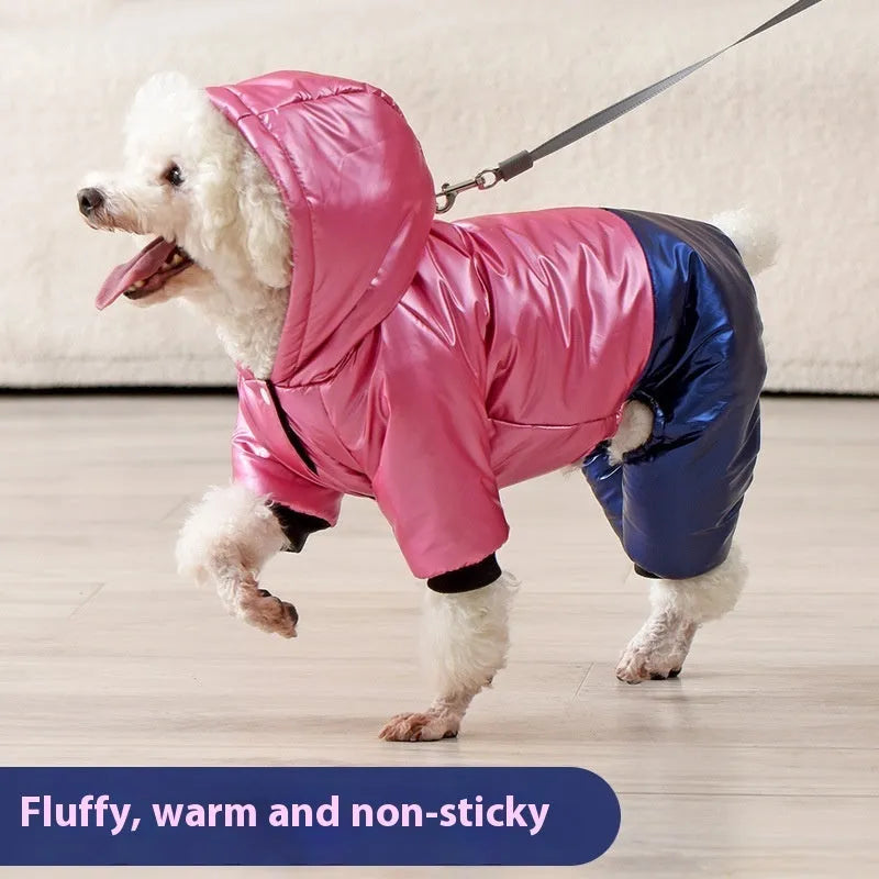 Green waterproof dog cotton-padded coat with four-legged design for medium-sized dog