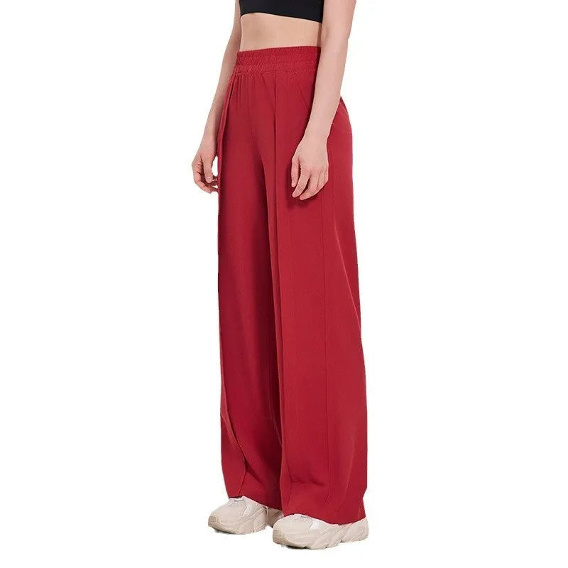Straight Loose Sports Women's Wide-leg Pants Fitness Trousers Mid Waist Polyester Moisture Wicking Casual Trousers Black Bordeaux Red Dark Gray S M L XL Female