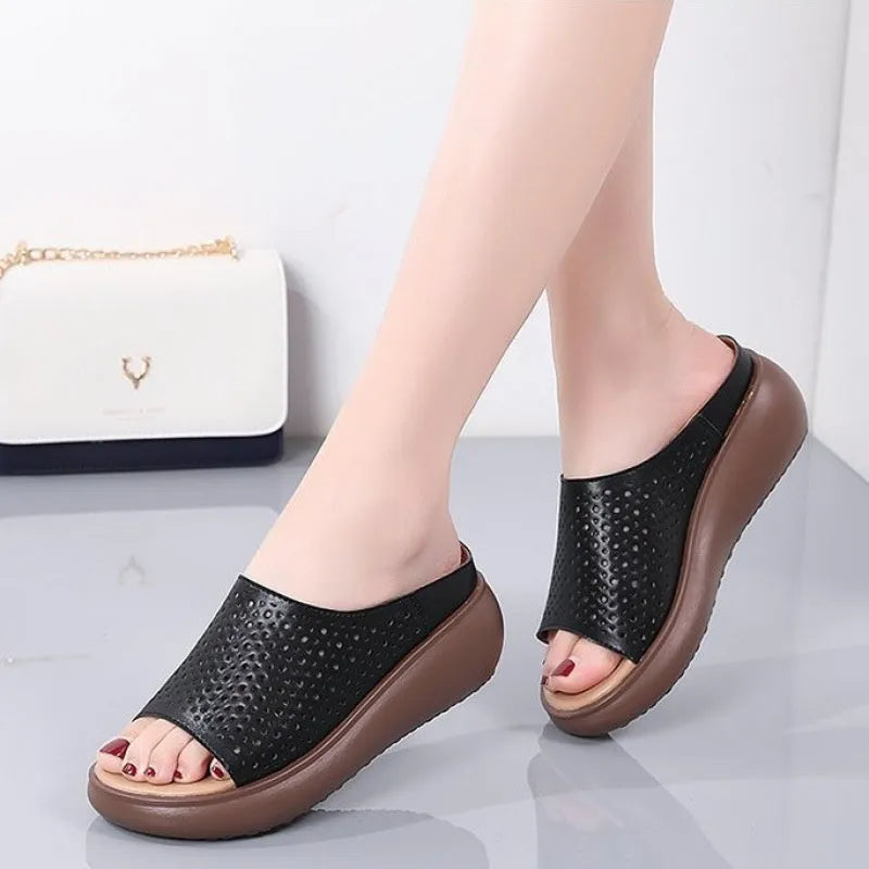 Women's peep toe open toe platform sandals with ethnic pattern, PU upper and rubber sole in beige colour