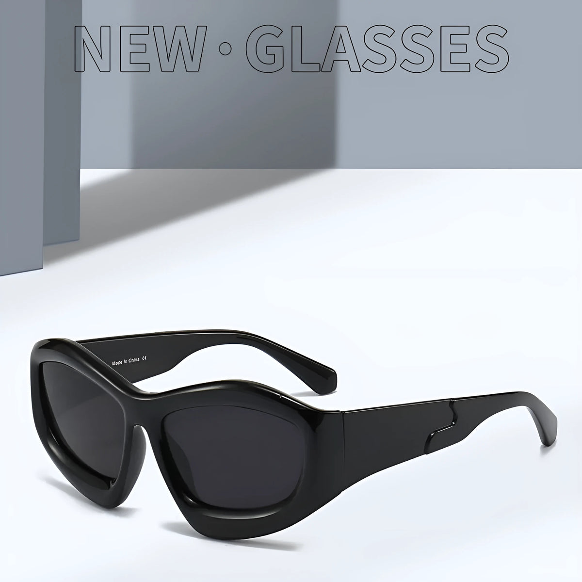 Men and women concave shape sun glasses with black frame and black grey lenses for outdoor riding cycling and driving