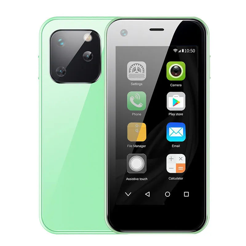 Compact mini Android smartphone with 2.5-inch screen shown in Phantom Night Black colour.