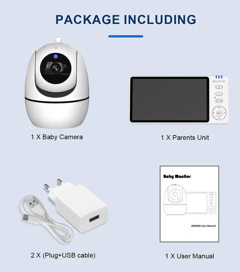 White wireless baby monitor with 5-inch HD screen showing baby room temperature display
