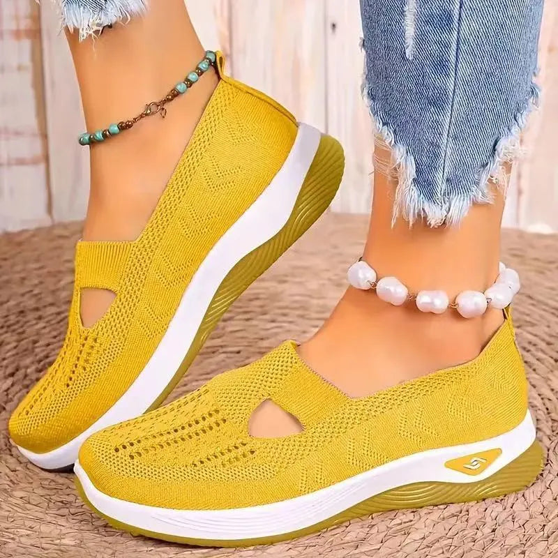Women's low-top casual mesh shoes with a T-strap and round toe in multiple colour options.