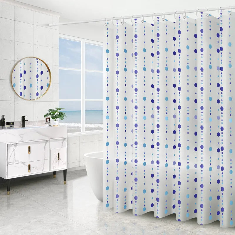 PEVA shower curtain in geometric pattern with stainless steel buttonholes, 80x180cm size for bathroom use