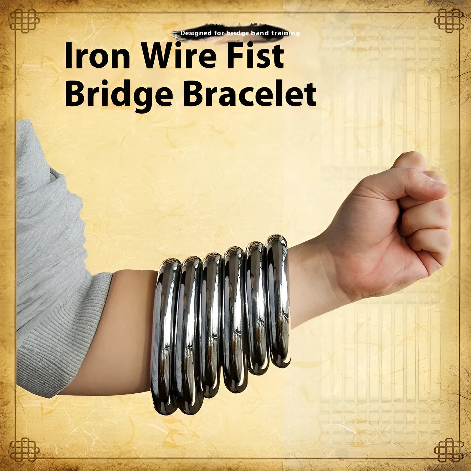 Wing Chun carbon steel training ring with electroplated finish, shown in small, medium, and large sizes.