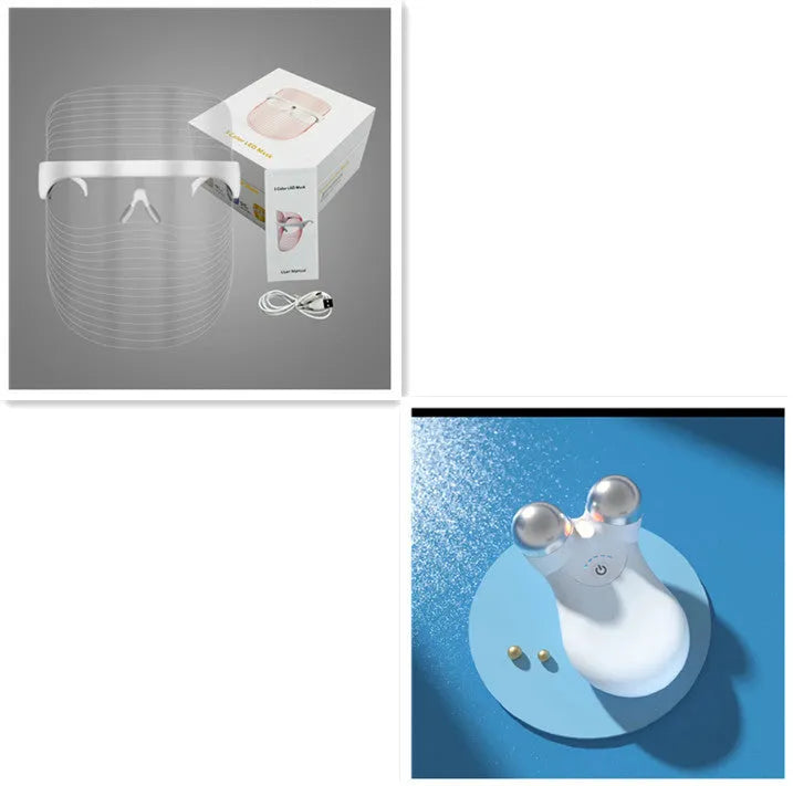 LED three-colour transparent beauty mask for home acne removing and skin whitening, packed size 18.5 x 20.5 x 14 cm