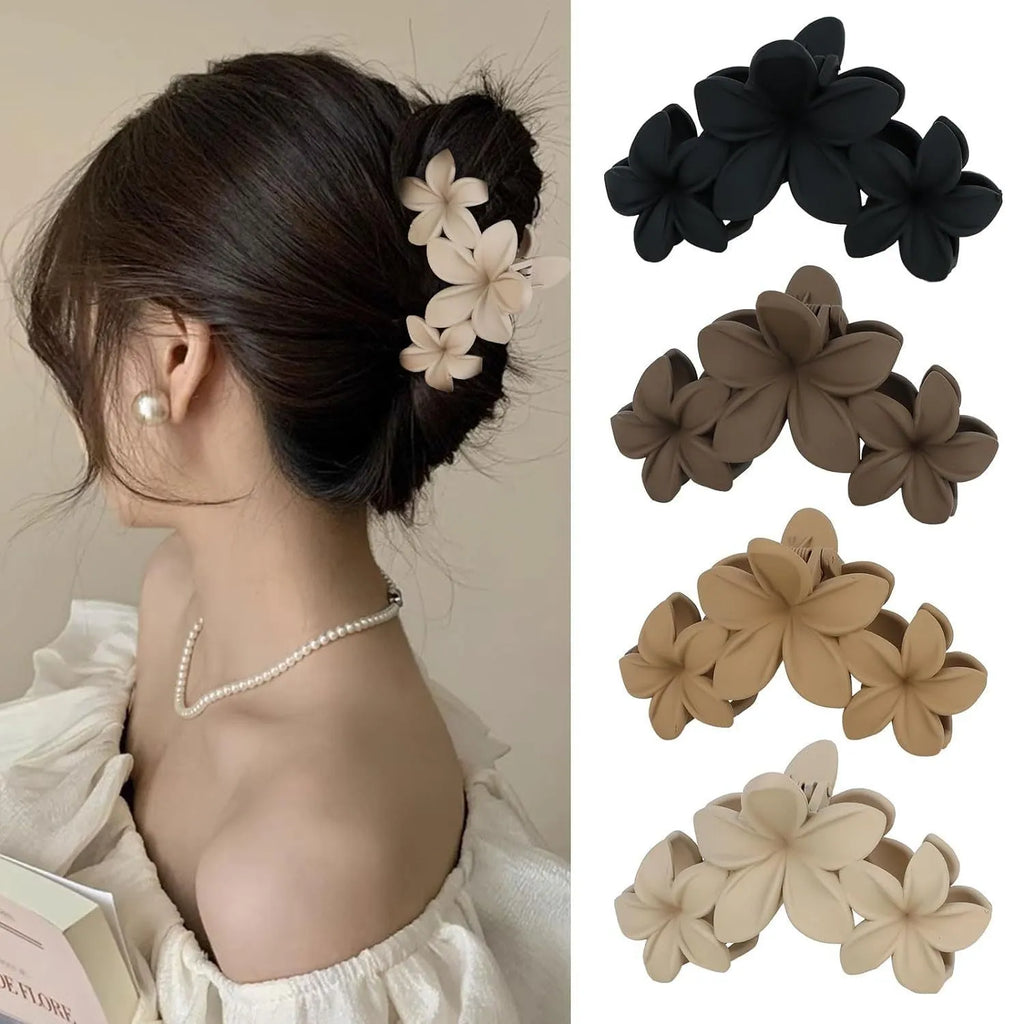 Six nude plastic hair clips with frosted finish and pointed toe quadrilateral design