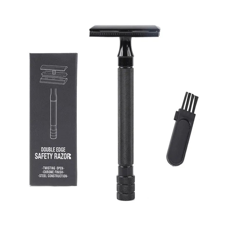 Traditional manual pogonotomy scraper with brush in black or silver metal finish