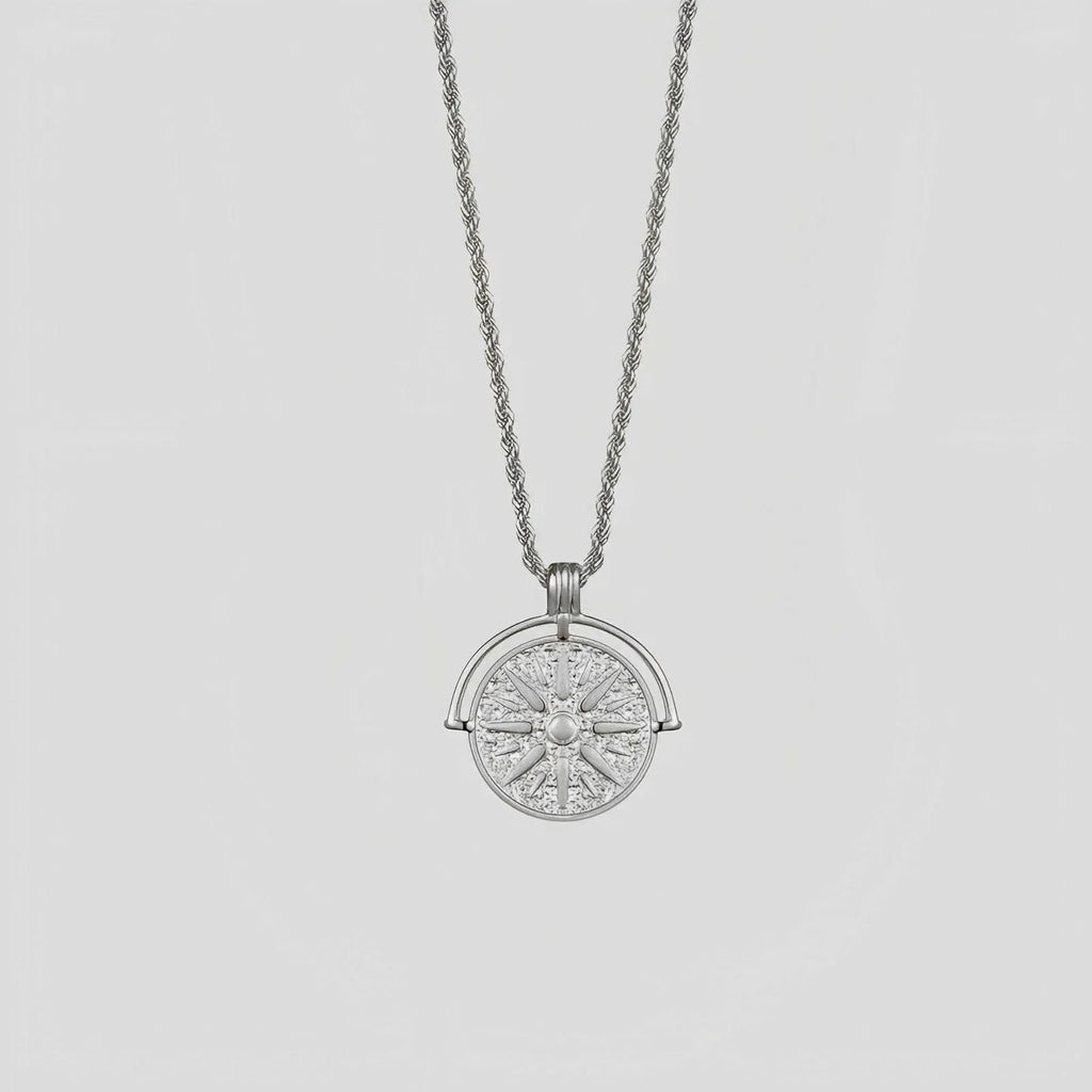 Titanium steel sunflower round embossed pendant necklace with adjustable hemp flowers chain in gold colour