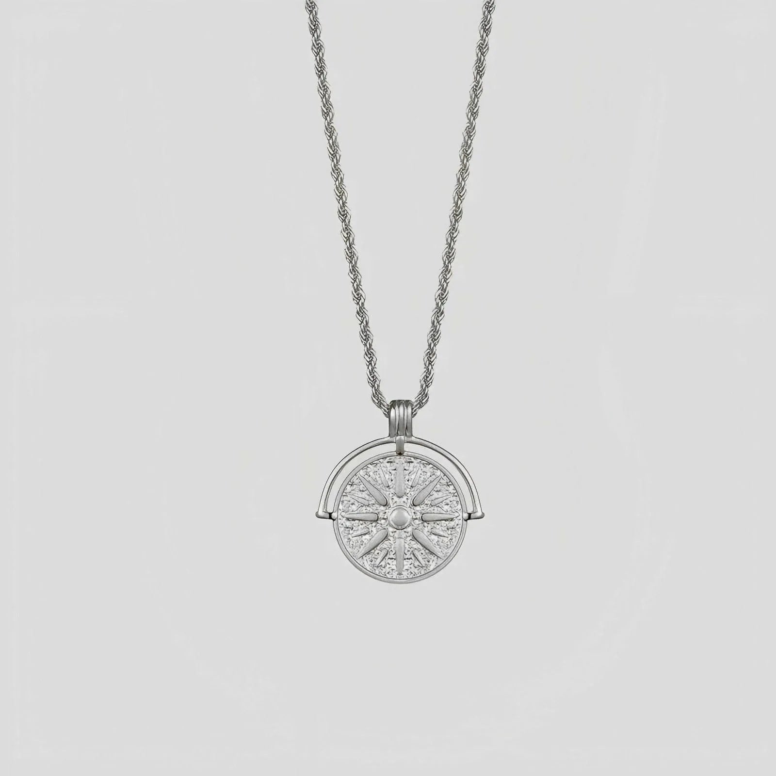 Titanium steel sunflower round embossed pendant necklace with adjustable hemp flowers chain in gold colour