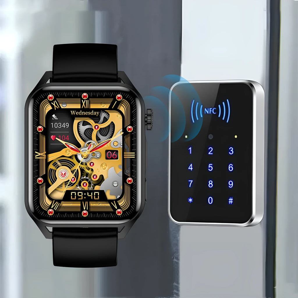 Simple high-definition AMOLED smart watch with NFC and 1.8 inch touch screen on silicone wrist strap