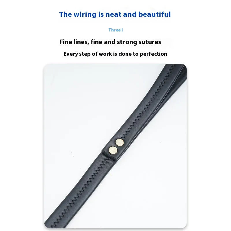 Black PU leather pet traction belt with chain ring connection for dog walking