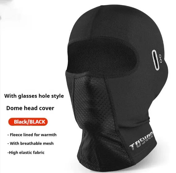 Black full face helmet riding wind mask in elastic wool and windproof fabric