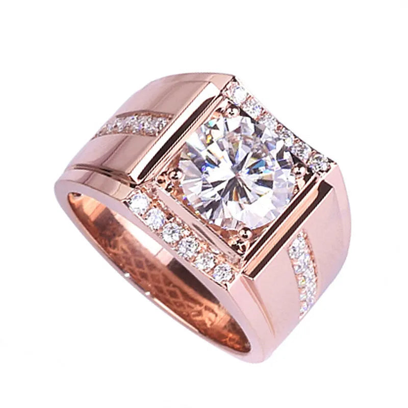 Men's adjustable copper imitation moissanite ring in rose gold, gold, or platinum colour.