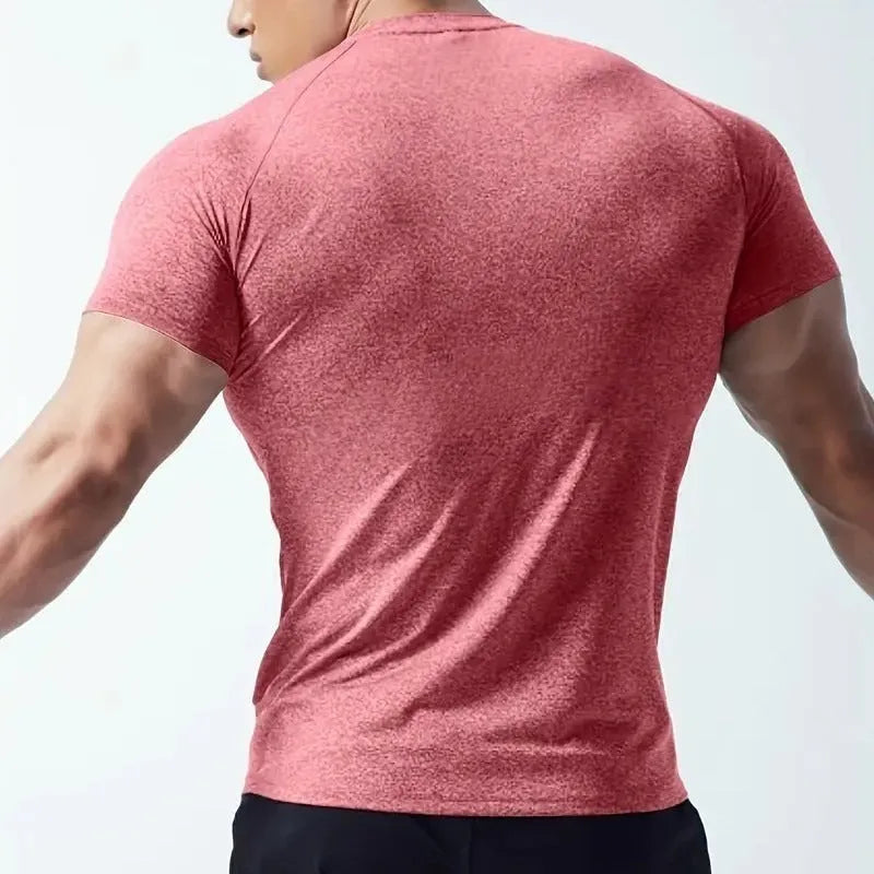 Men's tight stretch quick-dry polyester t-shirt in black, available sizes S to 3XL