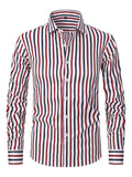 Men's striped business formal long sleeve shirt in polyester blend fabric with slim fit cardigan style