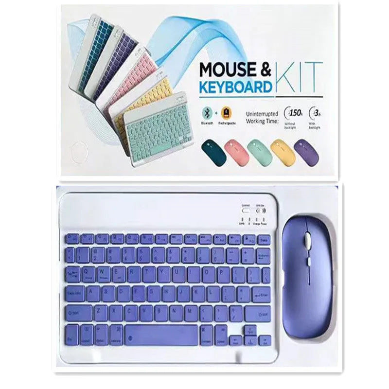 10-inch Bluetooth wireless keyboard and mouse set in various colour options with connectivity accessories