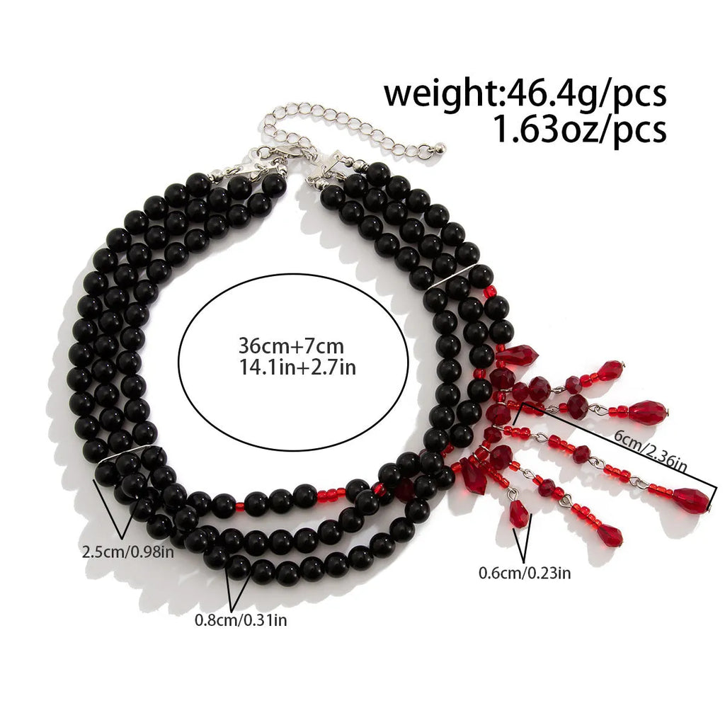 Men's geometric blood drop necklace with crystal and imitation pearl on adjustable chain in red and black colour option