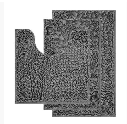 Chenille long hair U-shaped three-piece bathroom toilet carpet set in modern simplicity style