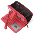Women's expanding card holder long wallet in synthetic leather with anti-theft swiping function