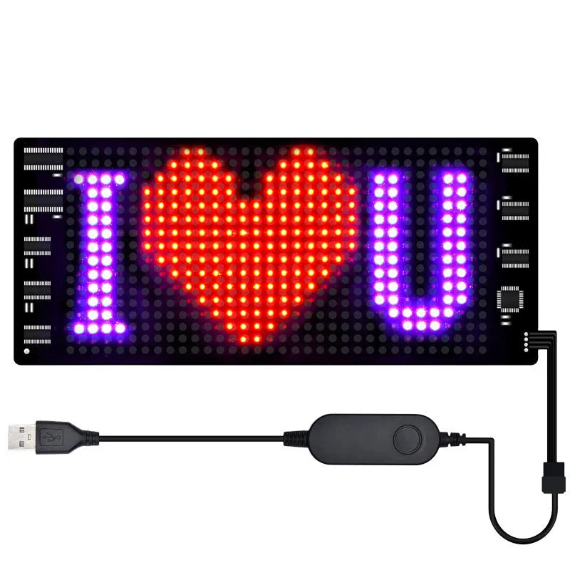 Programmable full-colour LED sign, 7x17cm, 16x32 resolution, flexible USB matrix panel for car or wall display