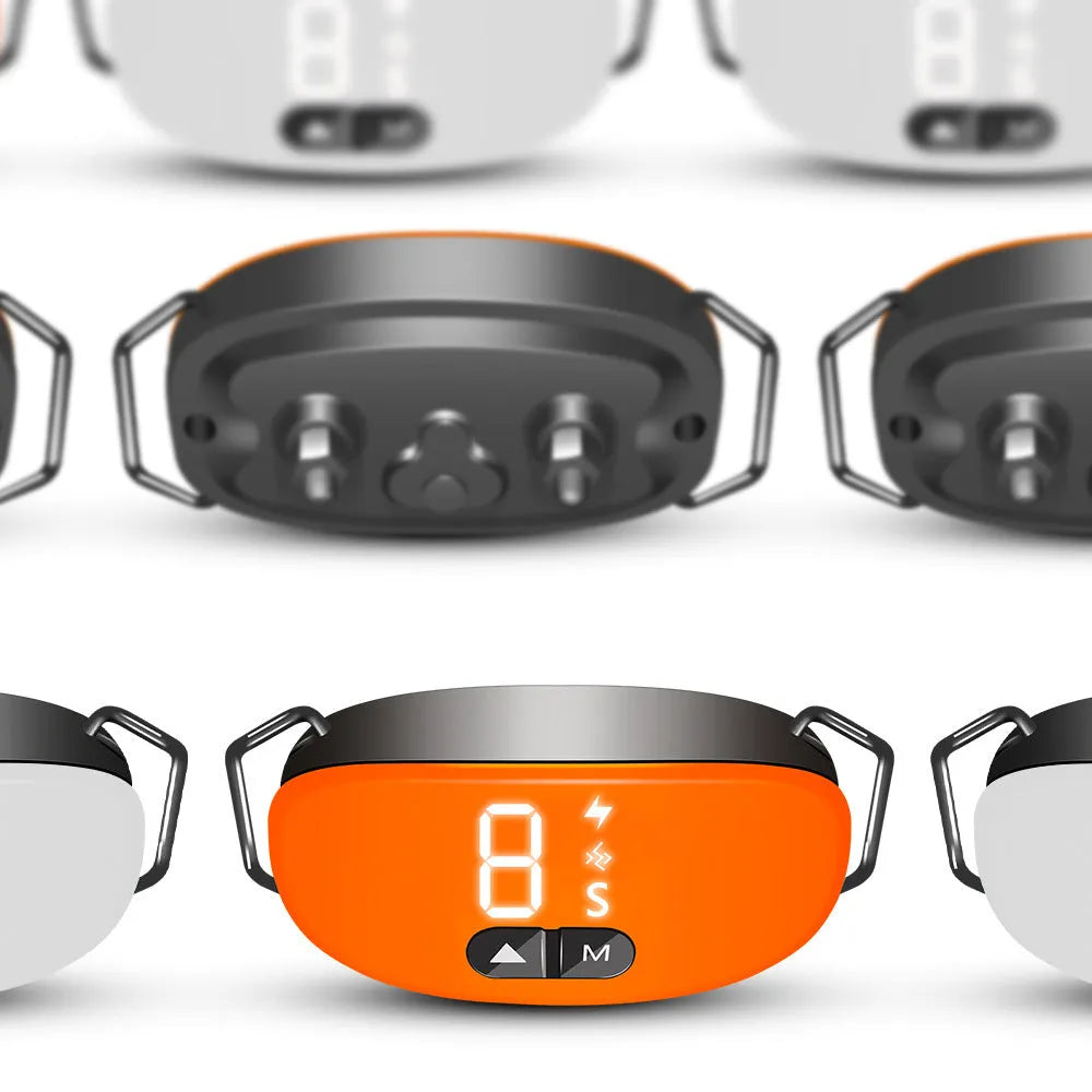 Plastic dog barking prevention collar in black, orange, and white, single pet collar for training use