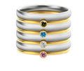 Engraved geometric titanium steel ring with December birthstone colour and layered design on a grey background
