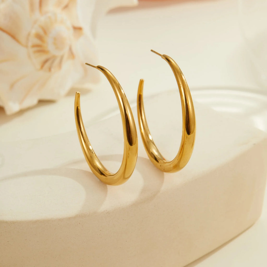 Geometric titanium steel hoop earrings in gold and steel finish options
