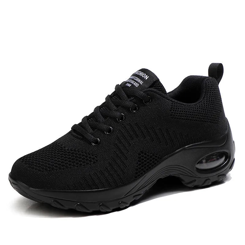 Red women's mesh lace-up low-top sneakers with a round toe and flat PU sole on a white background.