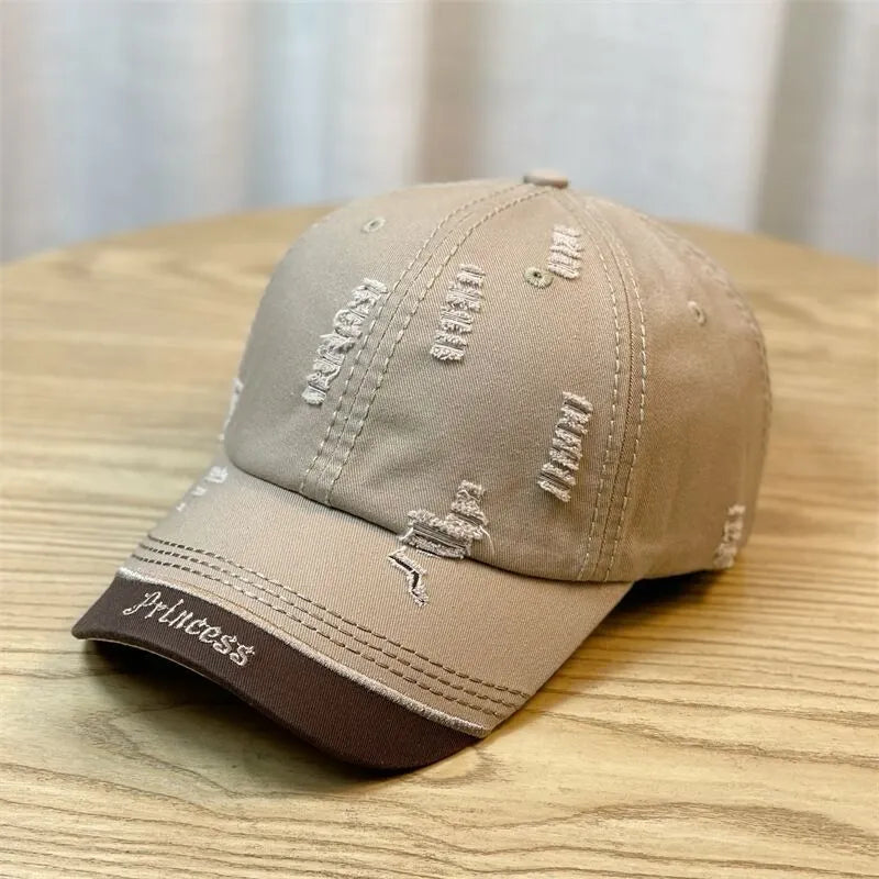 Cotton polyester double-stitching baseball cap with embroidered English letters dome crown in black