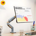 F80-XV grey computer monitor bracket robotic arm on desk with aluminium alloy construction