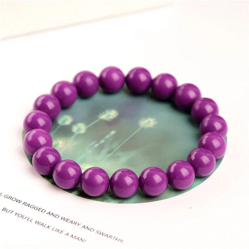 Jiuya polished purple mica crystal bracelet showing single circle beads, available in three size choices.