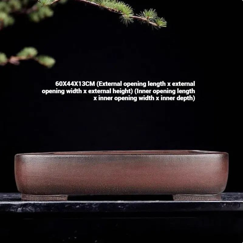 Handmade rectangular purple clay flower pot with antique finish