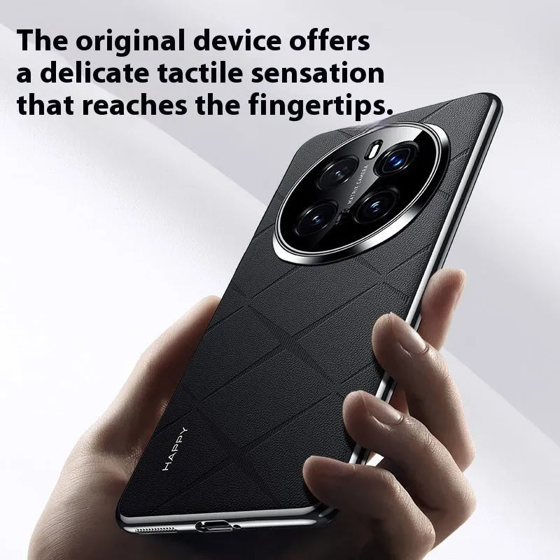 Electroplated plain leather phone case for Glory 300 in black showing all-inclusive drop-resistant cover