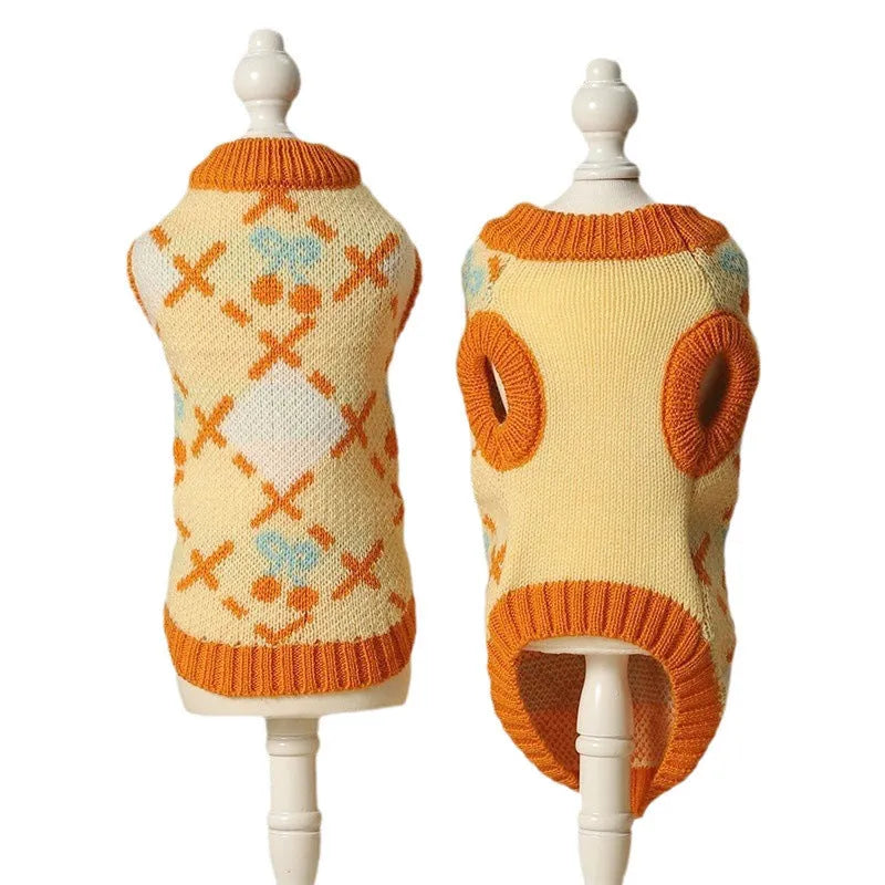 Cat sweater autumn-winter warm thickening windproof orange cherry diamond cherry material on a light background
