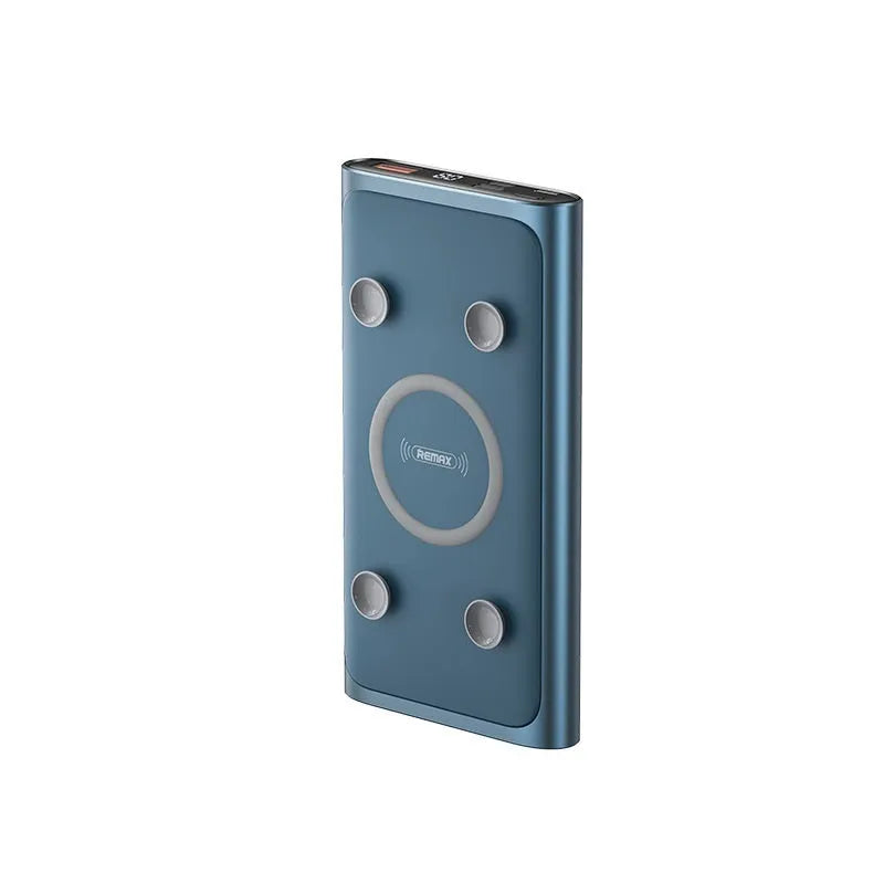 Sucker 22.5W 15W wireless charging power bank with alloy shell, blue colour variant