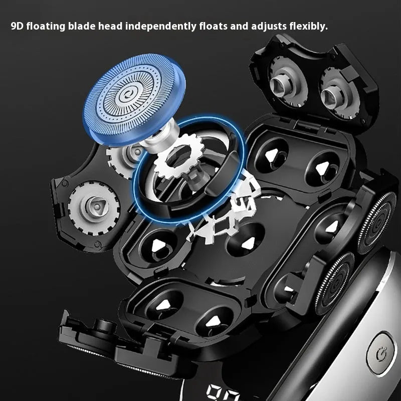 Black 6-in-1 multifunctional hair clipper set with USB charging and floating cutter head attachments
