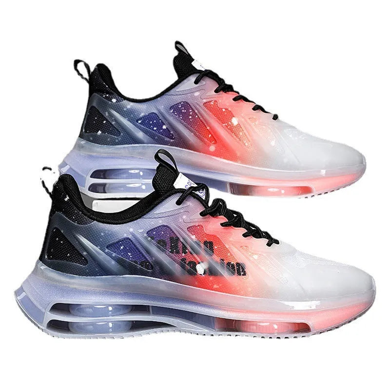 Men's mid-height platform running shoes with mesh upper and rubber sole in three colour options