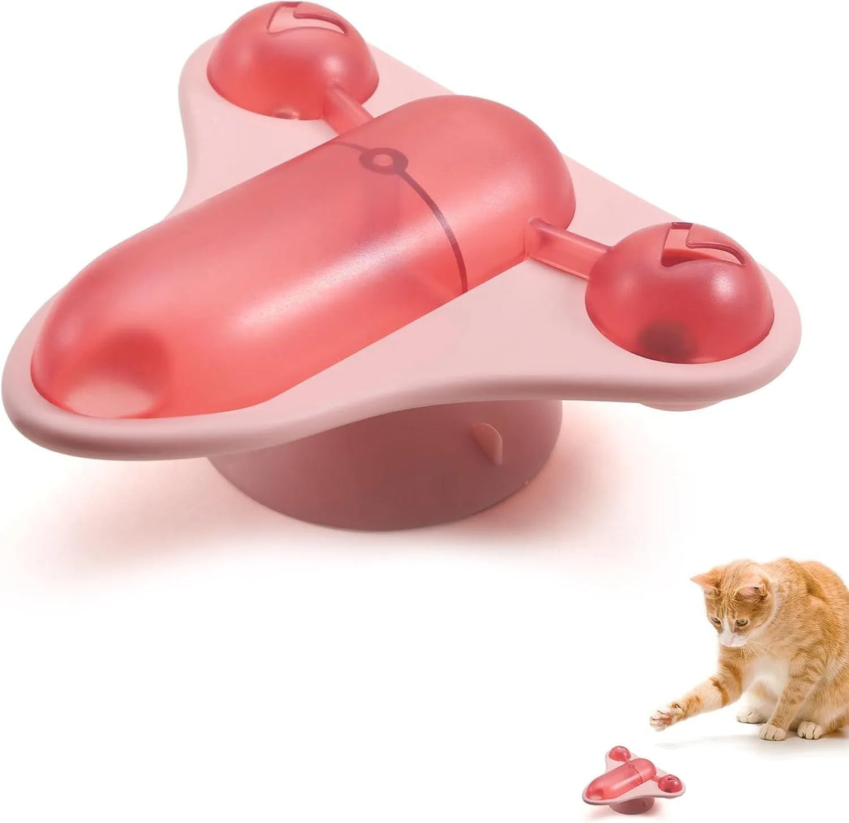 Blue interactive pet puzzle feeder toy with suction cup base, snack cabin, bell, and catnip pouch.
