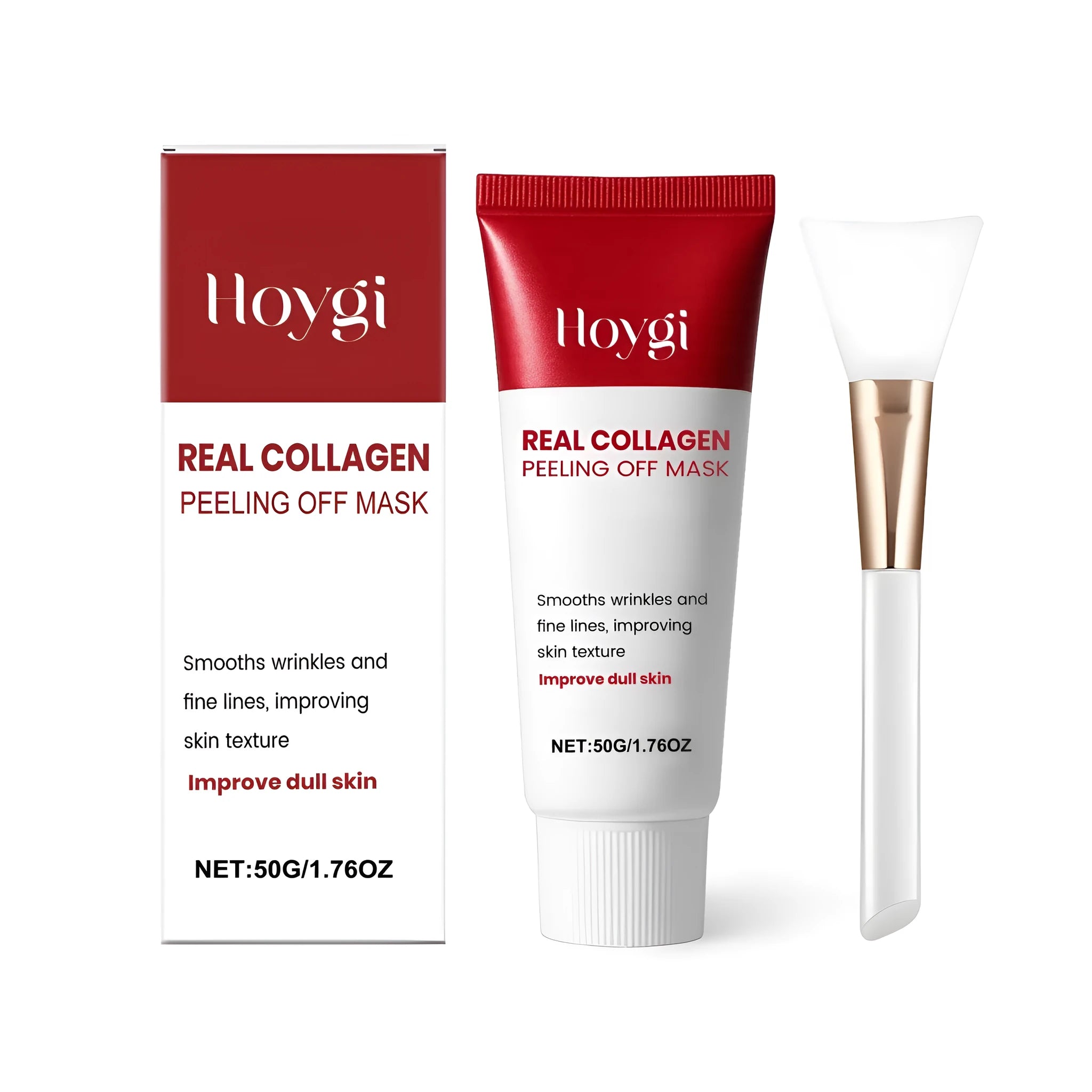 50g collagen peel-off mask pot with application brush on a white background.