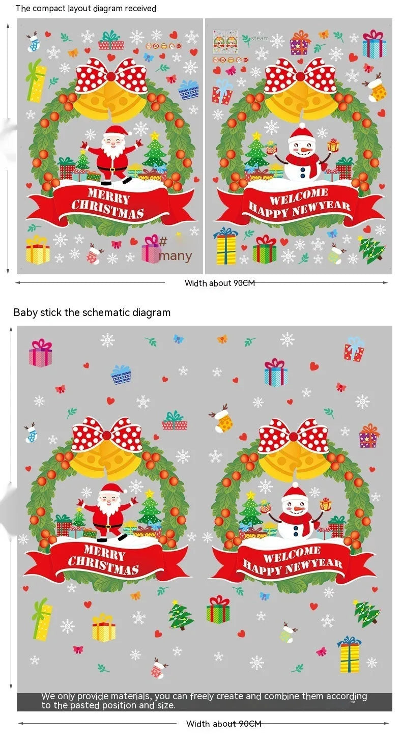 Two large PVC static Christmas wall stickers with cartoon pattern for non-adhesive bedroom decoration