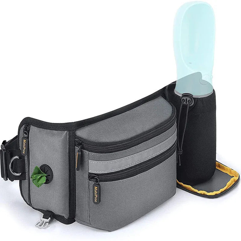 Polyester dog training fanny pack in black striped pattern on a neutral background