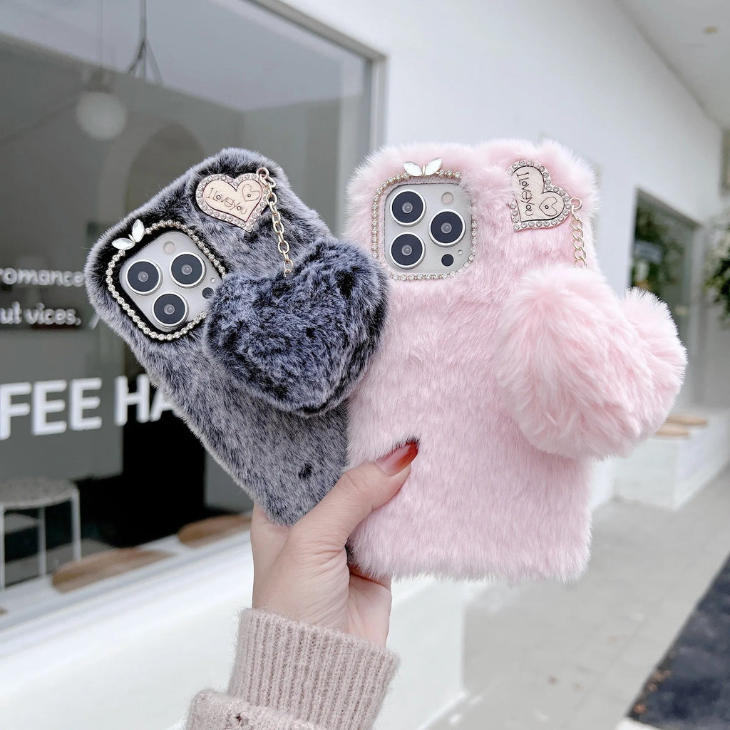 Winter plush solid colour back cover for iPhone 11 in pink