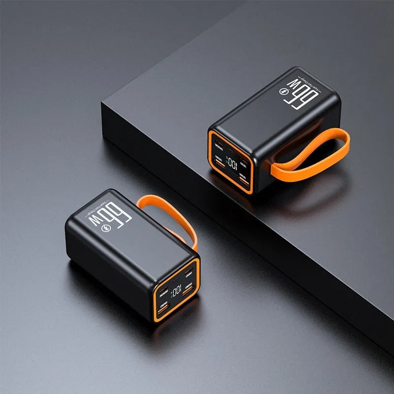 Black and white 20000mAh fast-charge power bank showing compact 95x52x47.5mm dimensions