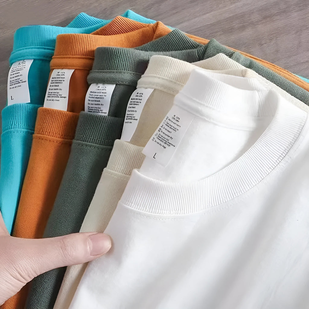 Pure cotton round neck short sleeve loose pullover shirt in black, blue, navy, pink, white and other colours