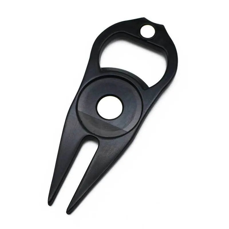 Golf ball yoke bottle opener tool in zinc alloy metal with black green silver colour options