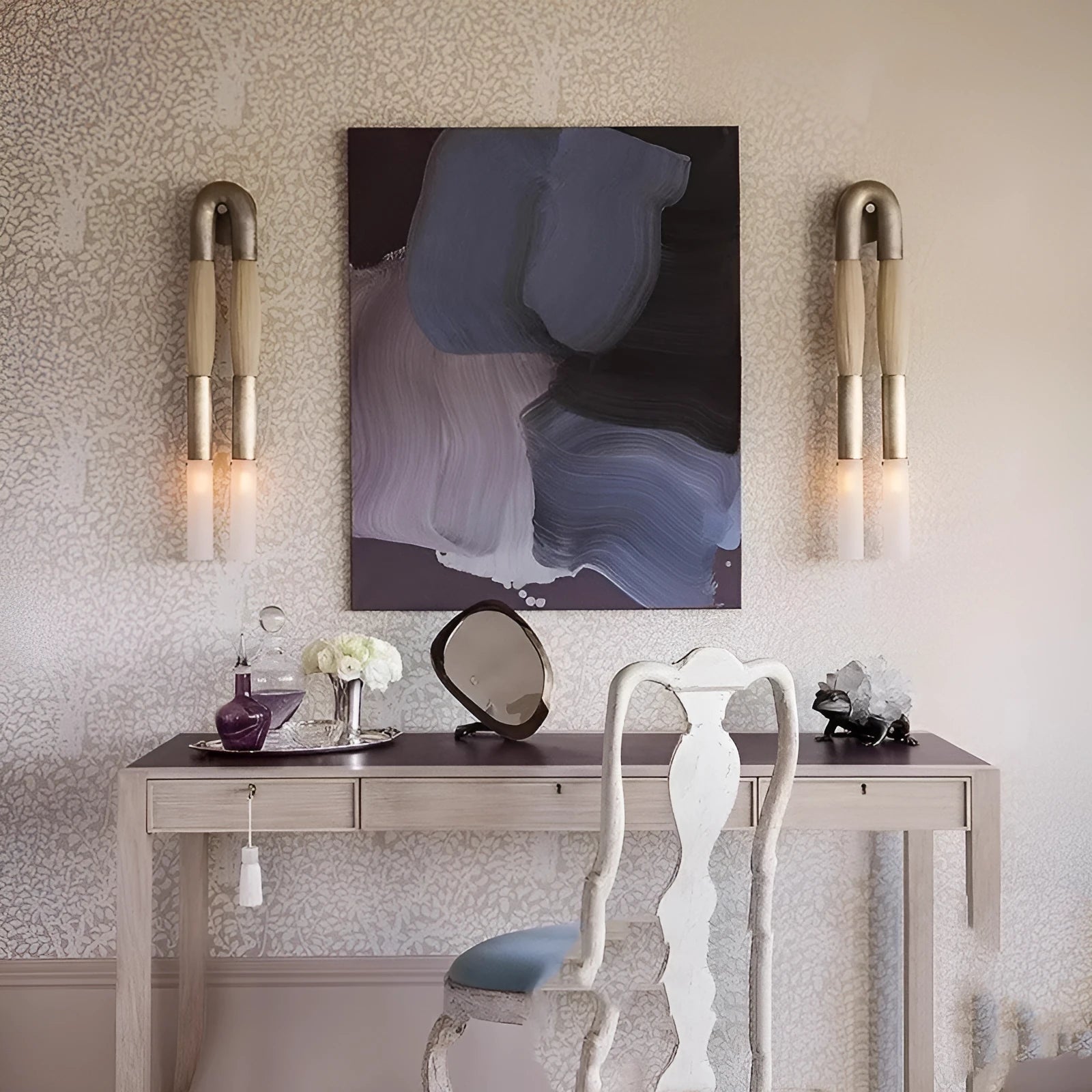 Horse hair wall chandelier with iron body in black modern simplicity style