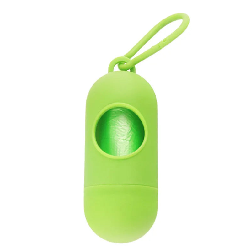 Compact dog poop bag holder with metal hook and adjustable Velcro strap